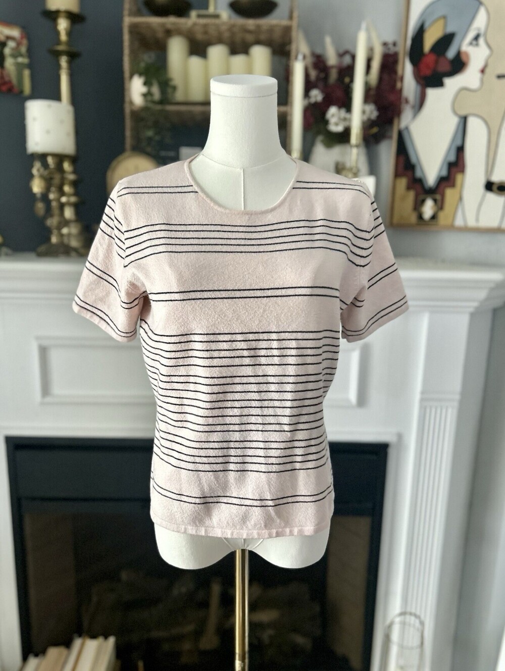 Amanda Smith Blouse Pale Pink & Black Women’s Size Medium